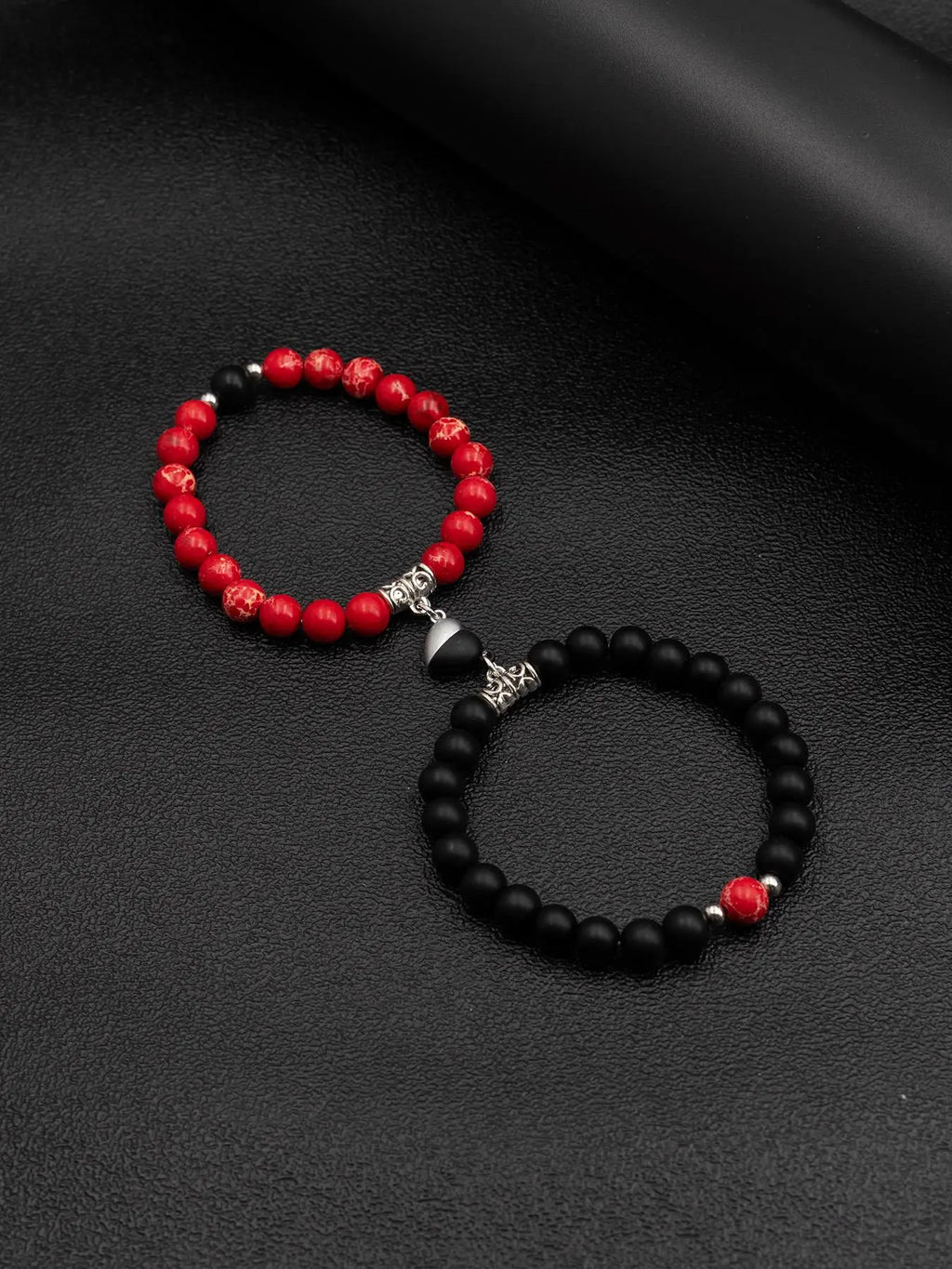 Magnetic Heart Charm Beaded Bracelet, Fashionable Couple Bracelet for Women & Men, Matching Heart Bracelets, Trendy All-match & Exquisite Jewelry for Birthday Gift, Heart Shaped Bracelet, Bracelet With Pendant, Beaded Bracelet Set