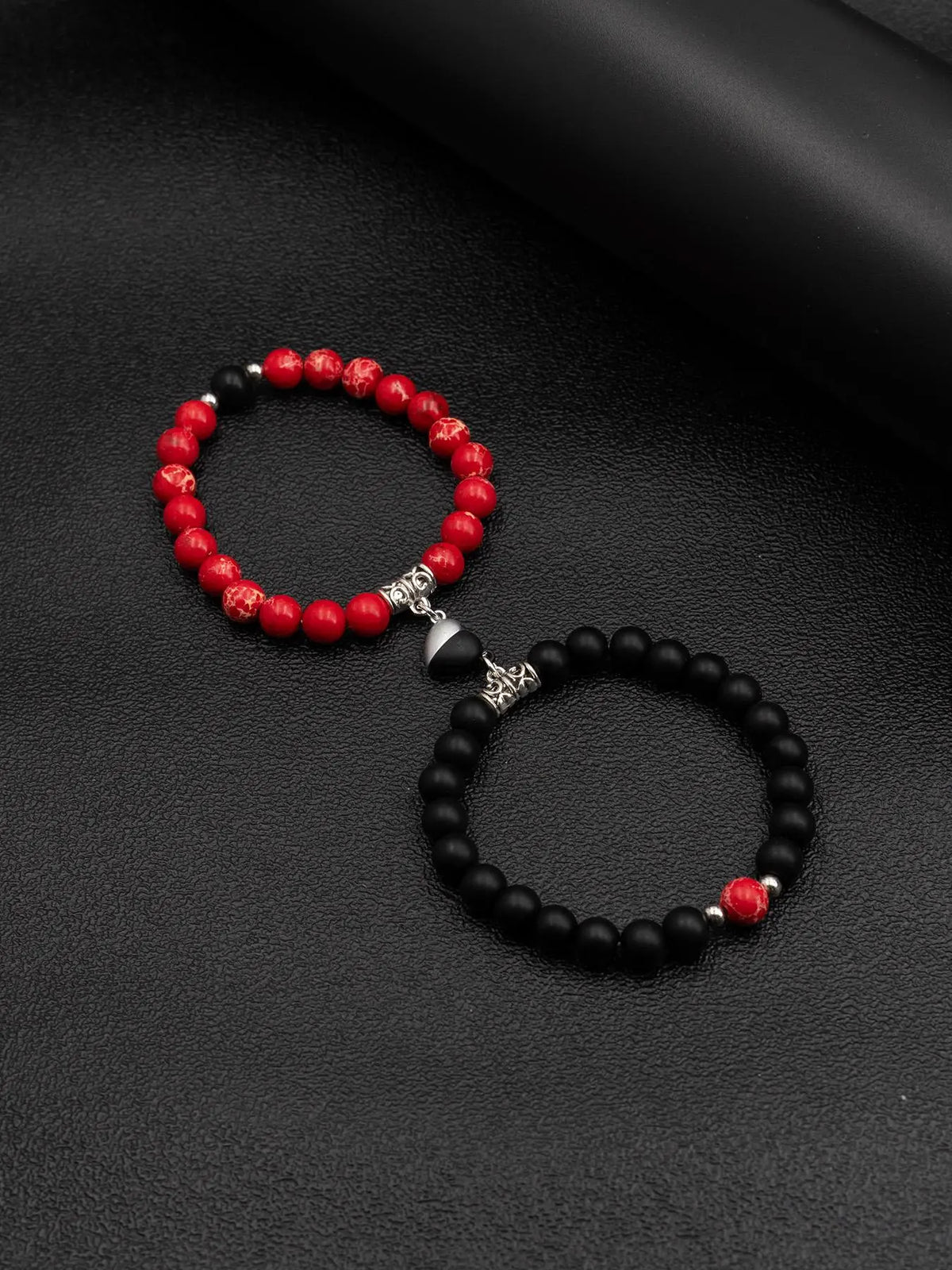 Magnetic Heart Charm Beaded Bracelet, Fashionable Couple Bracelet for Women & Men, Matching Heart Bracelets, Trendy All-match & Exquisite Jewelry for Birthday Gift, Heart Shaped Bracelet, Bracelet With Pendant, Beaded Bracelet Set