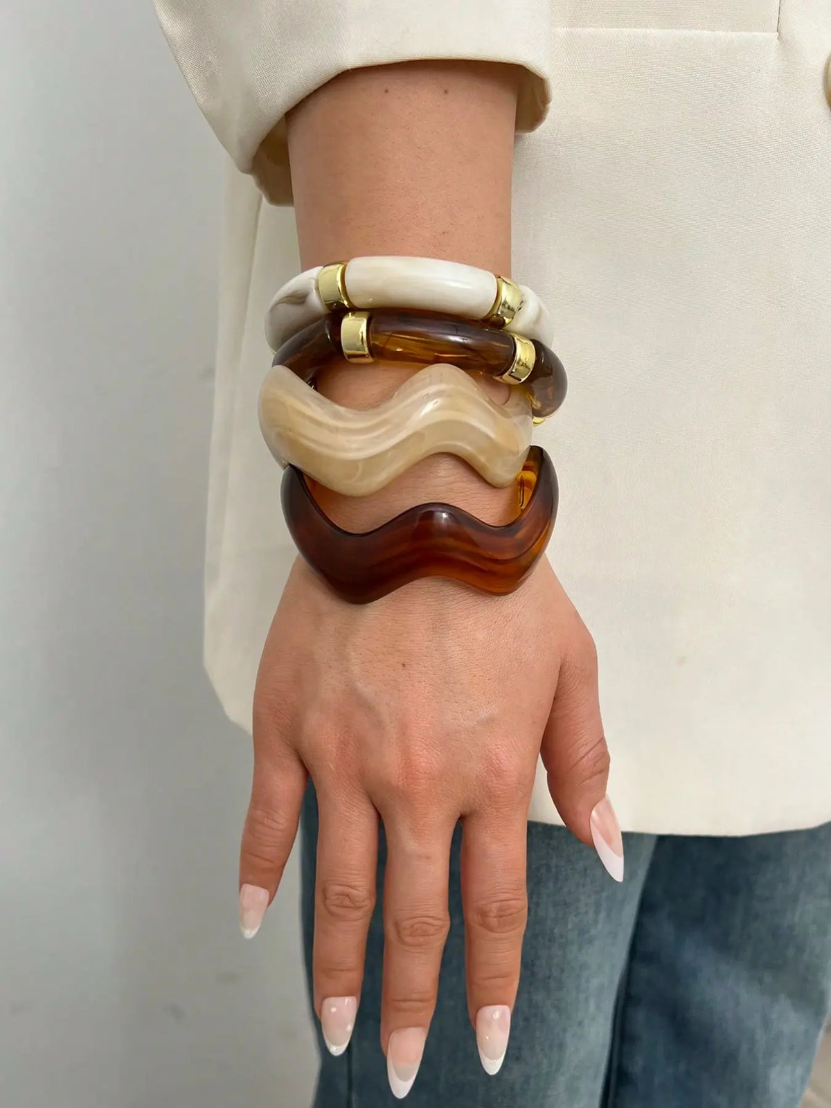 4-Piece Boho Style Summer Jewelry, Wave-Shaped CCB Resin Bracelets Bangles Set, Bracelets for Women, Stackable Bracelets for Daily Wear, Bracelets Stacking, Perfect Gift