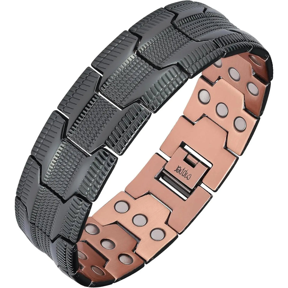 Feraco 99.99% Pure Copper Bracelet for Men - Masculine Tyre Tread Pattern, 3X Strength Magnetism, Adjustable Links, Fashionable Men's Accessories, Daily Wear Father's Day Gift, Dimensions-Inclusive Bangle,sohochic