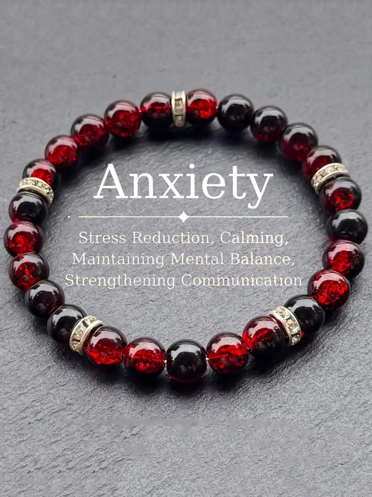 1 Pc Pomegranate Red Beaded Bracelet, Stretch Bangle, Inspirational Anxiety-Relief Stretch Jewelry, Handmade Unisex Accessory, Suitable for Daily Wear and Gifting in All Seasons