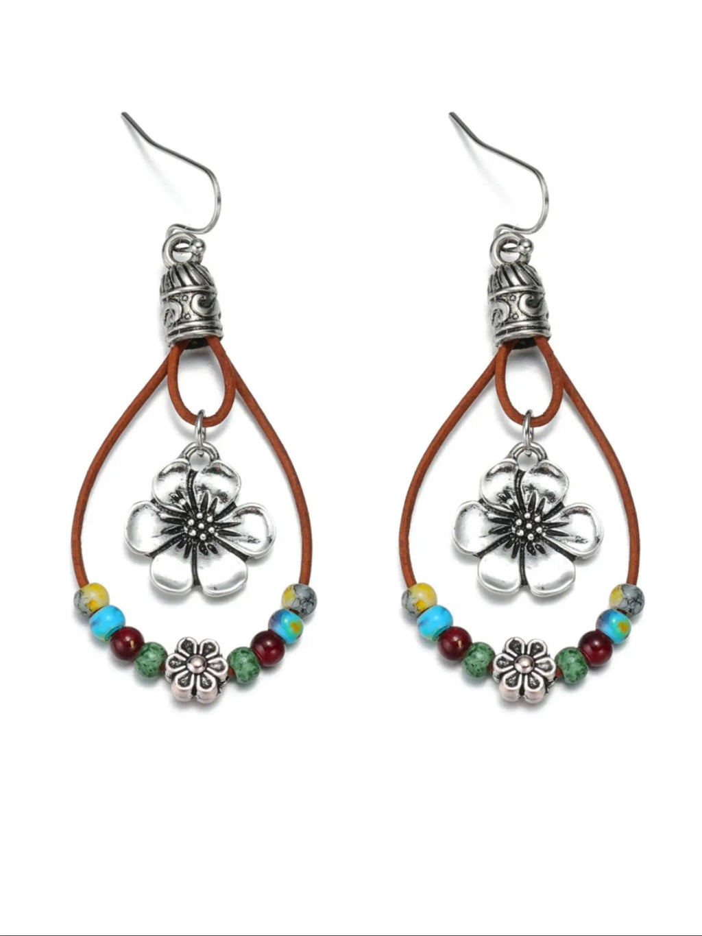 Boho Style Flower Decor Water Drop Design Dangle Earrings, Bohemian Earrings, Unique Design Earrings, Statement Earrings, Versatile Earrings, Fashionable Jewelry for Women & Girls, Stylish Jewelry, Trendy All-match & Exquisite Jewelry for Birthday Gift