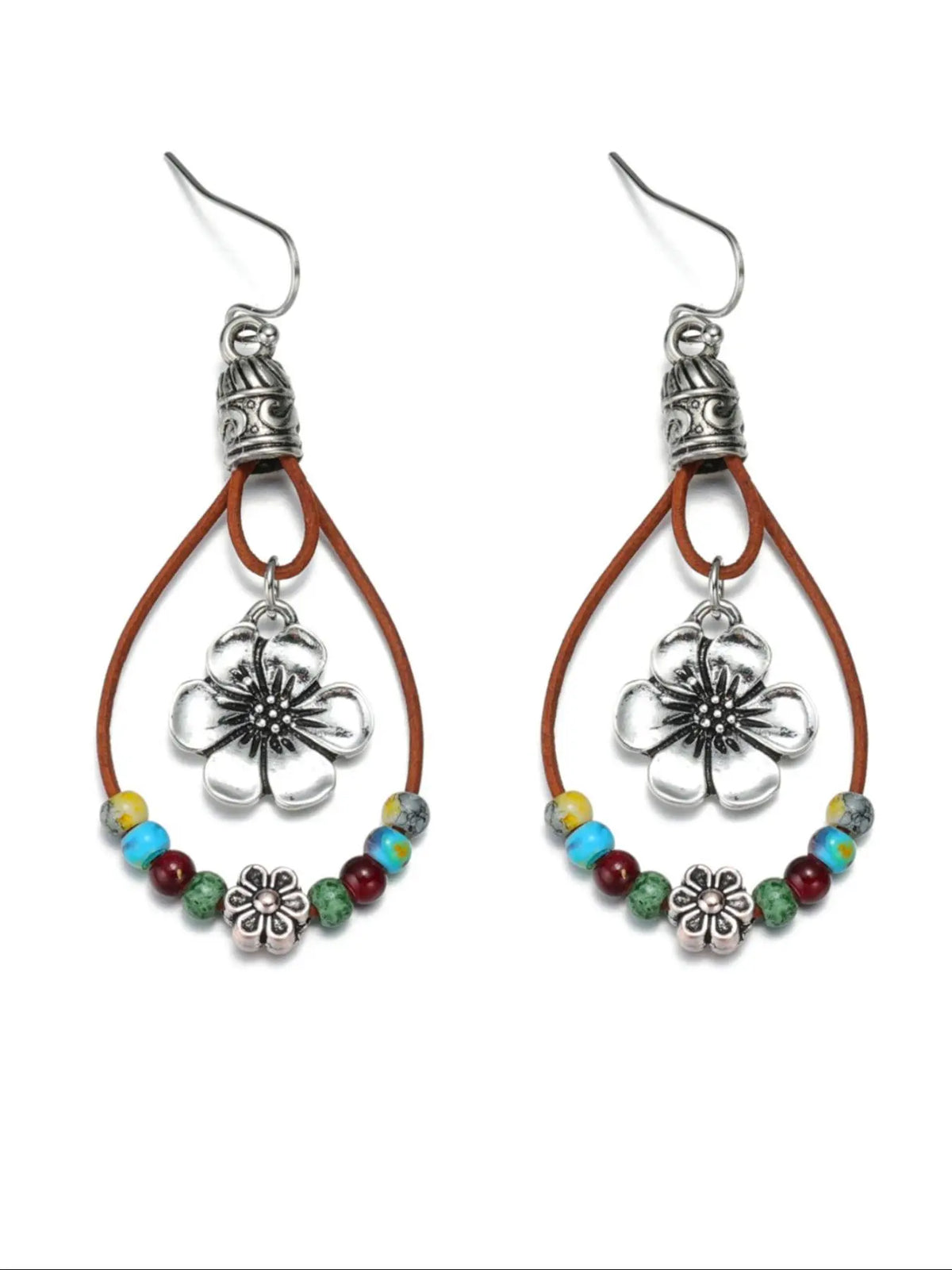 Boho Style Flower Decor Water Drop Design Dangle Earrings, Bohemian Earrings, Unique Design Earrings, Statement Earrings, Versatile Earrings, Fashionable Jewelry for Women & Girls, Stylish Jewelry, Trendy All-match & Exquisite Jewelry for Birthday Gift