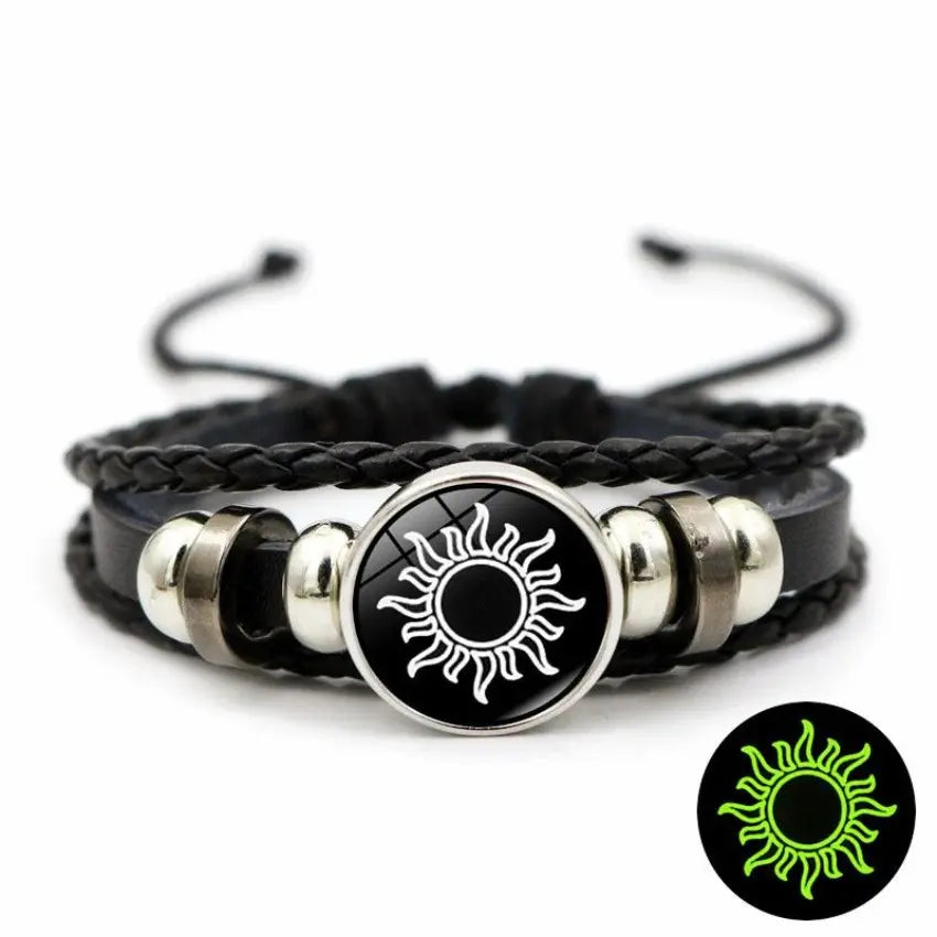 Vintage Punk Sun & Moon Lovers Stackable Cuff Bracelet - Multi-Layer Beaded Woven Band with Glass Accents, Pu Leather, Funky Unique Matching BF and GF Couple Accessory, Anniversary Gift for Her, Stackable Bracelet, Anniversary Gifts For Her,sohochic