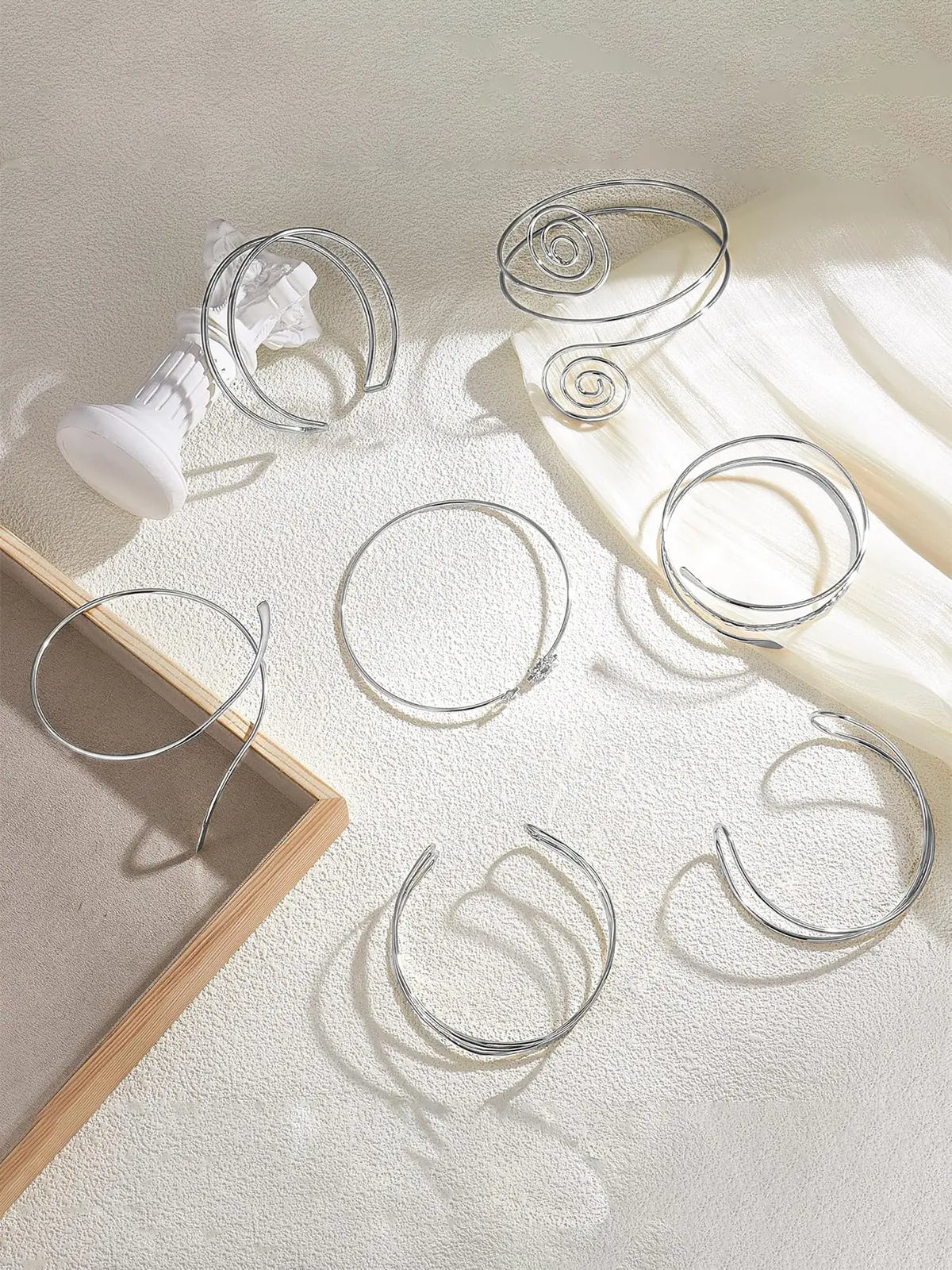 7 Pcs Adjustable Arm Cuff Jewelry Set for Women, Upper Arm Cuff Bangle Band, Stackable Armband Bracelets, Fashionable Jewelry Accessories
