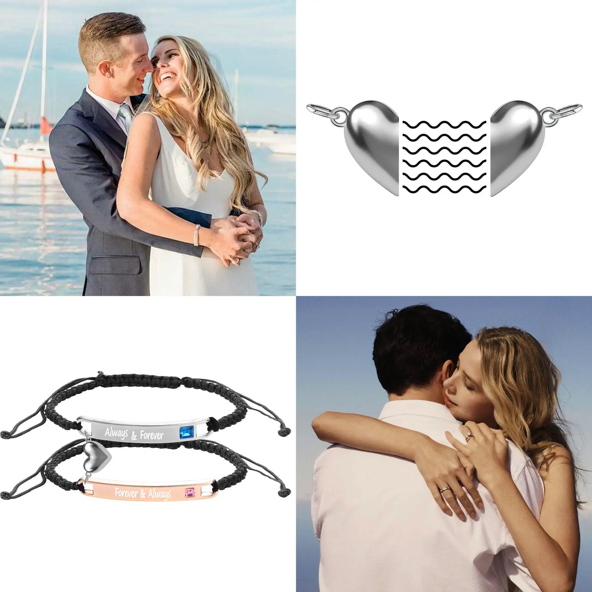 Adjustable Matching BF and GF Charm Bracelets Set with Heart Rate Monitor, Rose Gift Box, Fashion All-Match Daily Clothing Decor Jewelry, Boyfriend Birthday Gift, GF Valentine’s Day Present