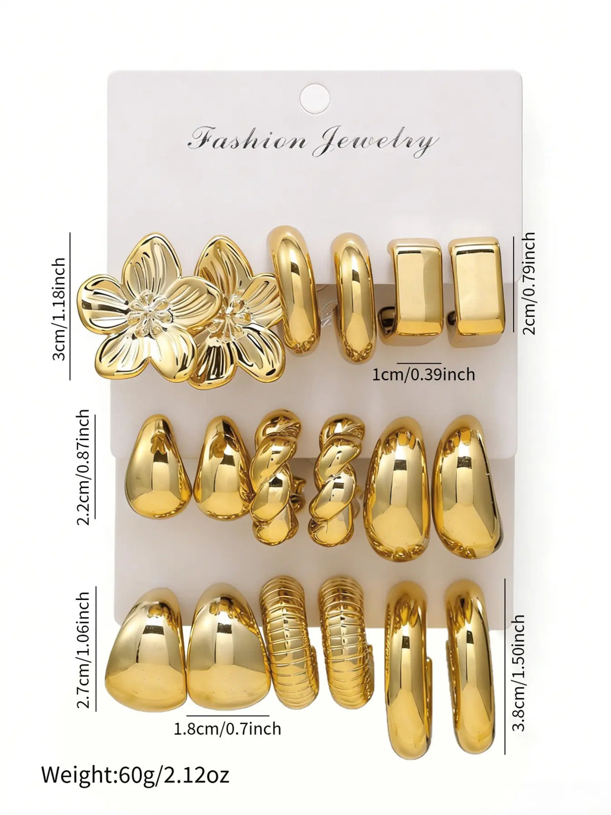 9 Pairs of Women's Water Drop, Geometric, and Floral Stud Earrings, Earring Set, Stud Earring Pack, Elegant Fashion Jewelry for Everyday Wear, Earrings Studs