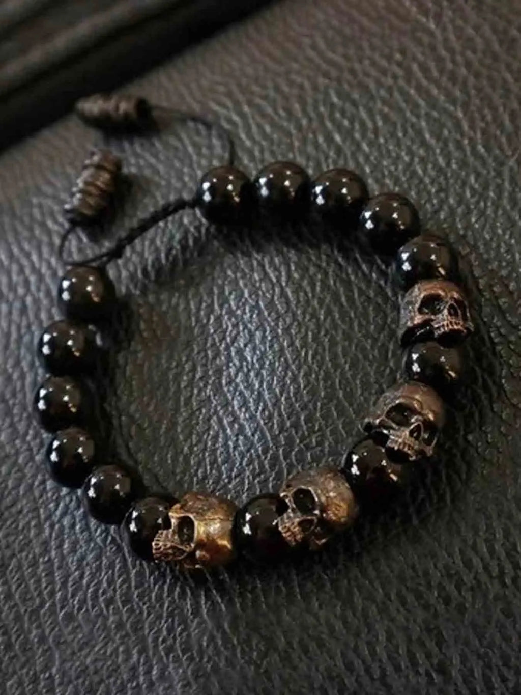 Vintage Gothic Skull Beaded Stretch Adjustable Bracelet, Trendy Punk Men's Party Street Style Personalized Wrist Bracelet, Fashion Jewelry