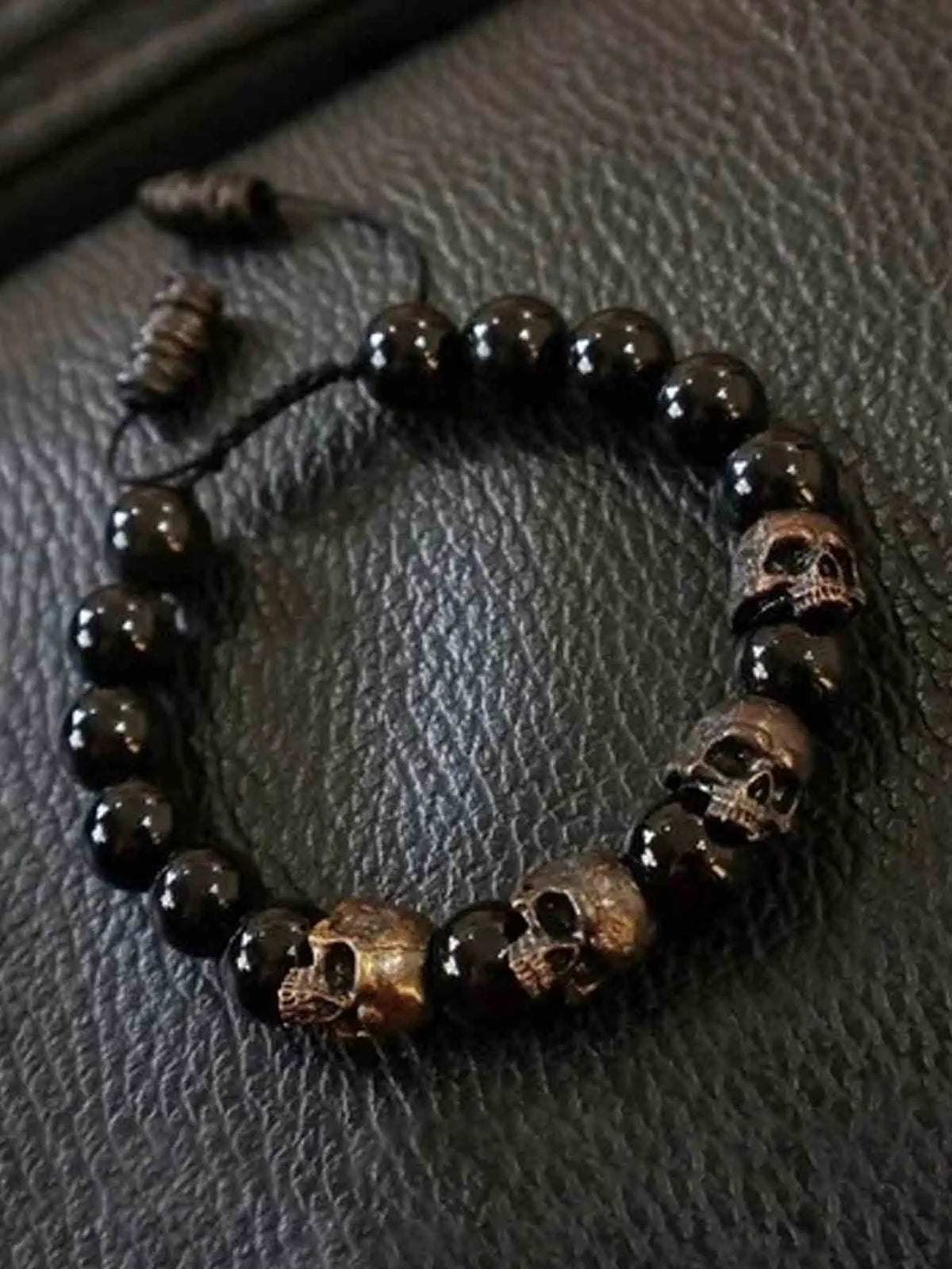 Vintage Gothic Skull Beaded Stretch Adjustable Bracelet, Trendy Punk Men's Party Street Style Personalized Wrist Bracelet, Fashion Jewelry