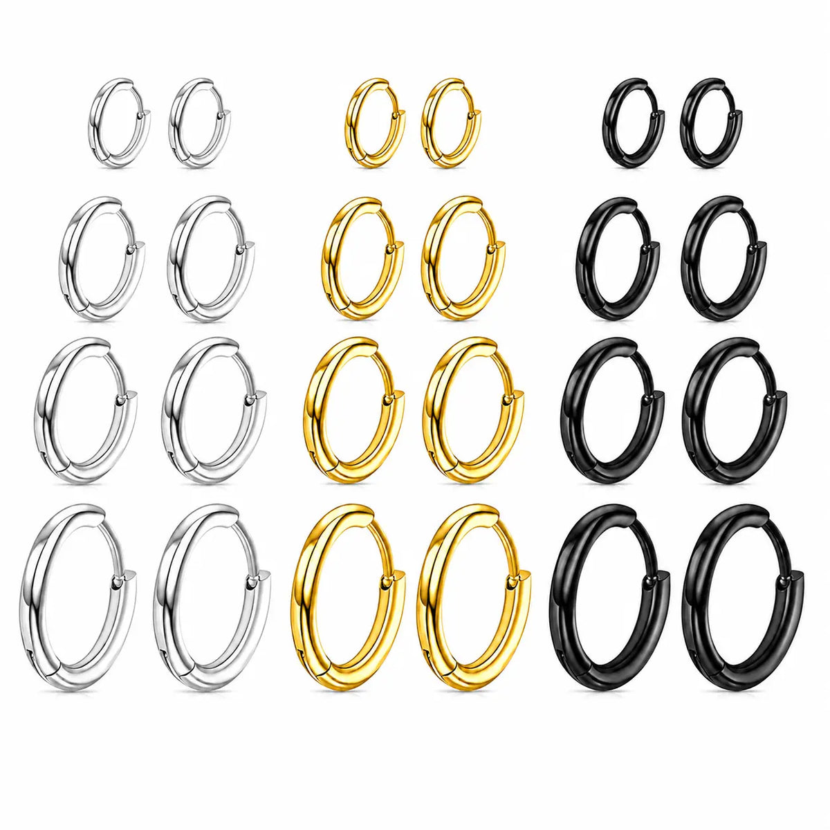 Women's & Men's Accessories 4-Pair Classic 316L Surgical Steel Silver Hypoallergenic Huggie Hoop Earrings, Ideal for Cartilage Piercings & Layering (8mm,10mm,12mm,14mm)