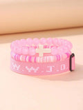 WWJD Beaded Bracelet, Fashionable Cross Charm Decor Beaded Bracelet for Women & Men, Trendy All-match & Exquisite Jewelry for Birthday Gift, Stackable Bracelets, Stackable Bracelet Set, Beaded Bracelet Sets