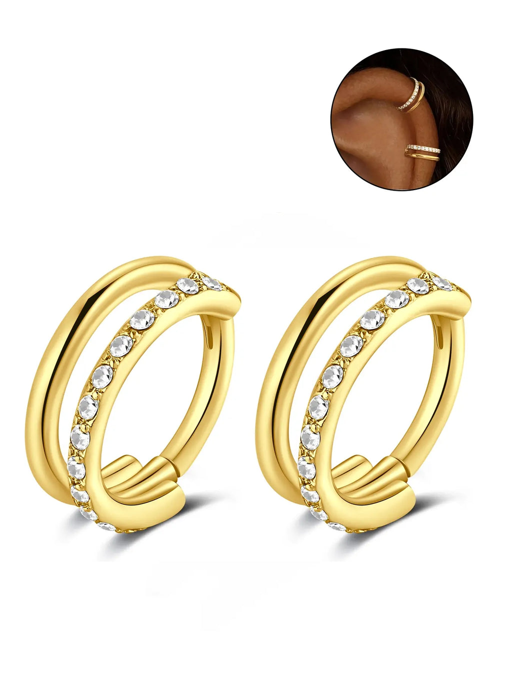 2pcs Small Cartilage Double-hoop Helix Conch Piercing Earrings with Cubic Zirconia for Women Trendy Stainless Steel Sets Piercing Jewelry 16gauge 8mm, Earring Stack Shining Earrings Sparkling Ear Jewelry