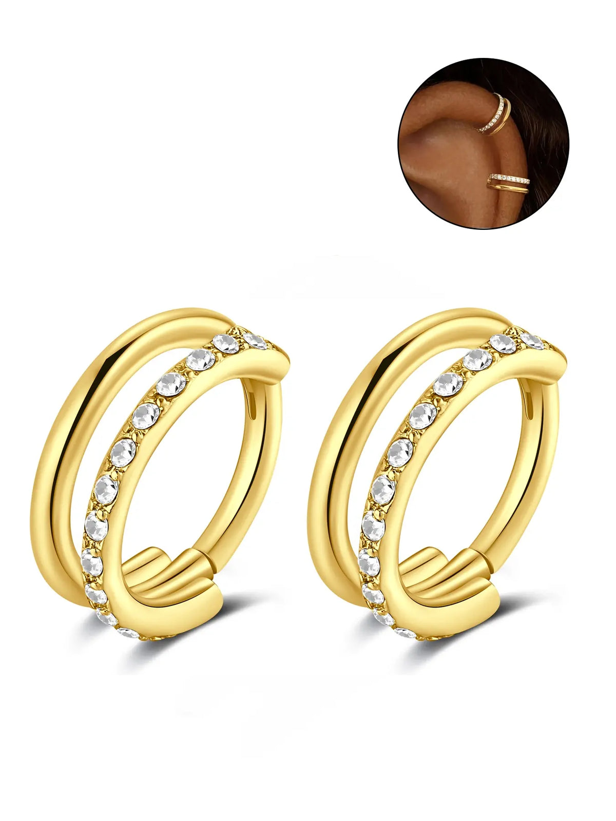 2pcs Small Cartilage Double-hoop Helix Conch Piercing Earrings with Cubic Zirconia for Women Trendy Stainless Steel Sets Piercing Jewelry 16gauge 8mm, Earring Stack Shining Earrings Sparkling Ear Jewelry
