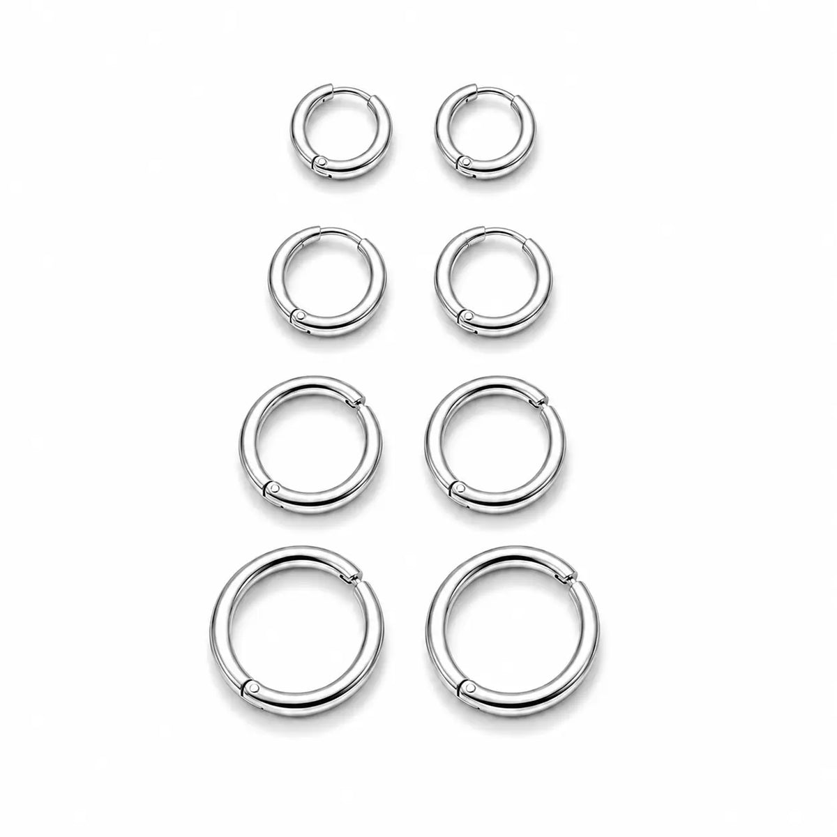Women's & Men's Accessories 4-Pair Classic 316L Surgical Steel Silver Hypoallergenic Huggie Hoop Earrings, Ideal for Cartilage Piercings & Layering (8mm,10mm,12mm,14mm)