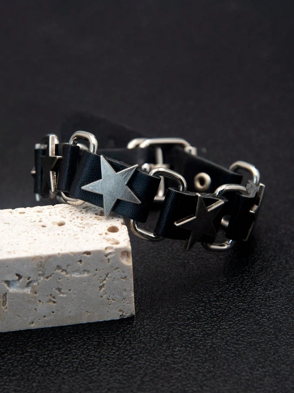 Punk Style Leather Bracelet, Adjustable Length, Rivet Design, Skull Element, Star Pattern, Daily Wear, Holiday Gift for Boyfriend Girlfriend, Fashion Bracelets, Punk Style Jewelry, Fashionable Bracelet