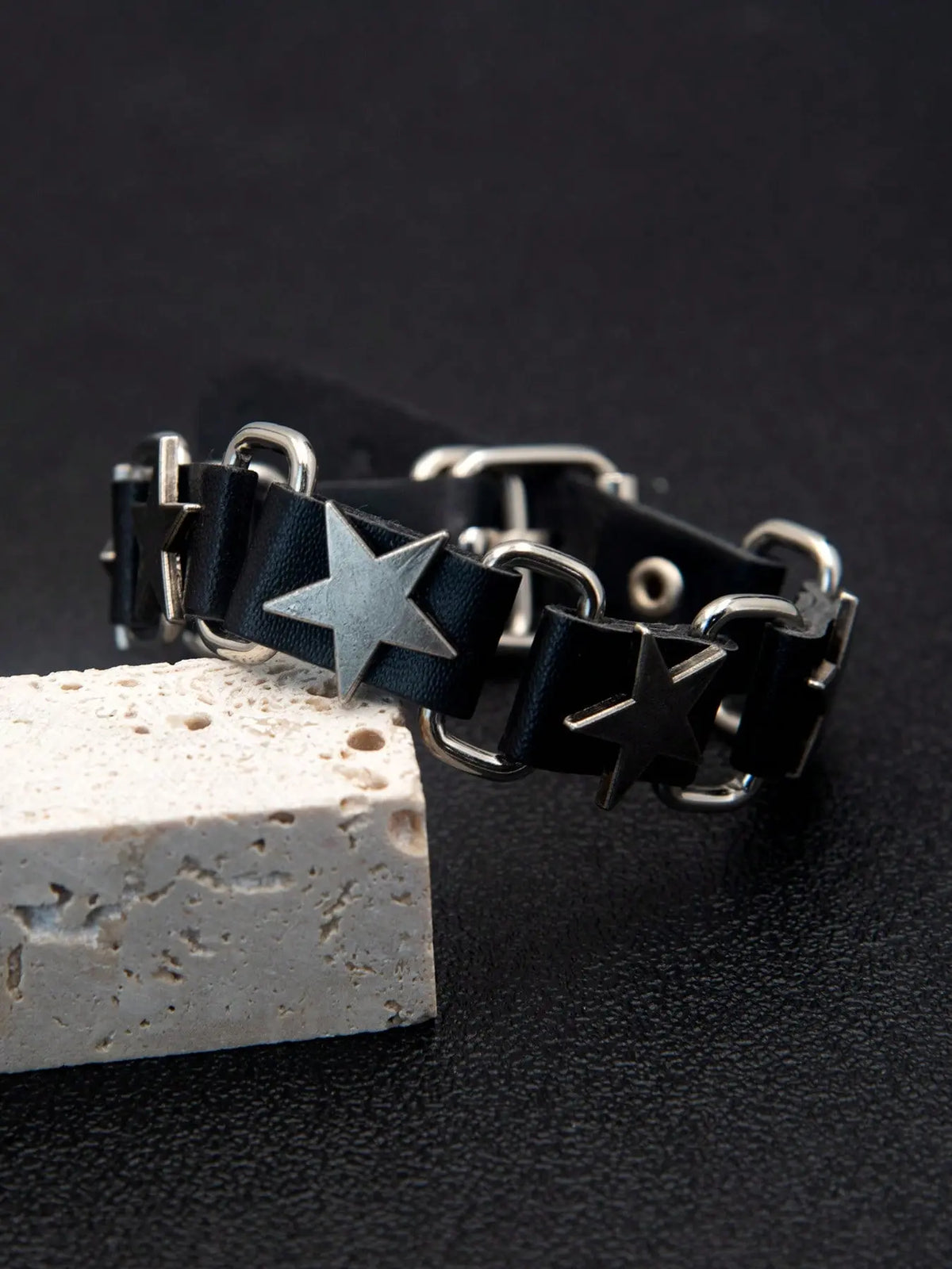 Punk Style Leather Bracelet, Adjustable Length, Rivet Design, Skull Element, Star Pattern, Daily Wear, Holiday Gift for Boyfriend Girlfriend, Fashion Bracelets, Punk Style Jewelry, Fashionable Bracelet