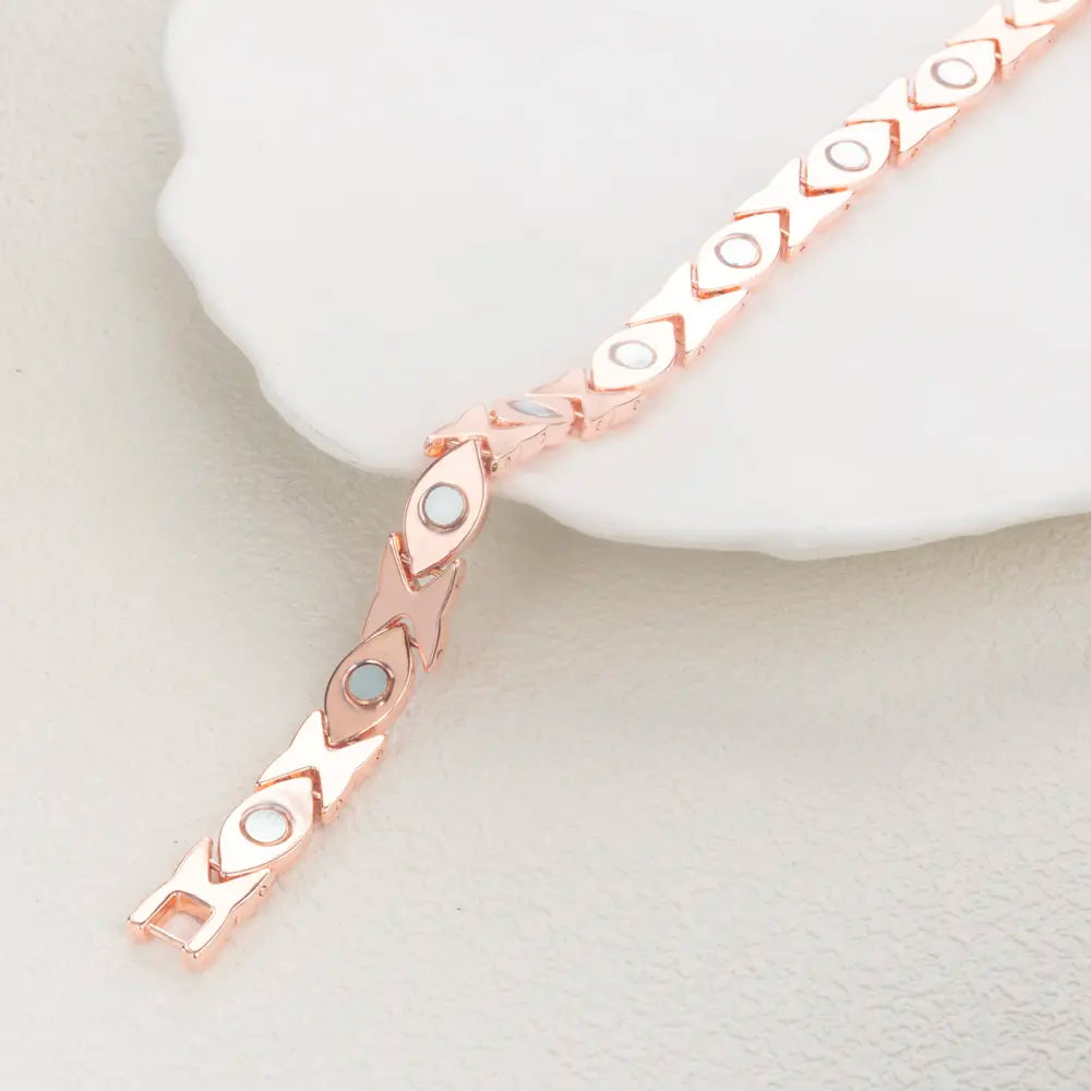 Pure Copper Magnetic Bracelet for Women with Dainty Leaf Design & Diamond Accents - Adjustable 3500 Gauss Feminine Gift, Adjustable Bracelets, Pure Copper Bracelets
