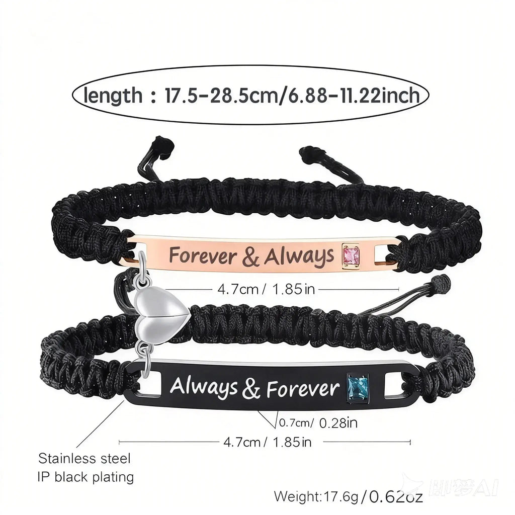 Adjustable Matching BF and GF Charm Bracelets Set with Heart Rate Monitor, Rose Gift Box, Fashion All-Match Daily Clothing Decor Jewelry, Boyfriend Birthday Gift, GF Valentine’s Day Present