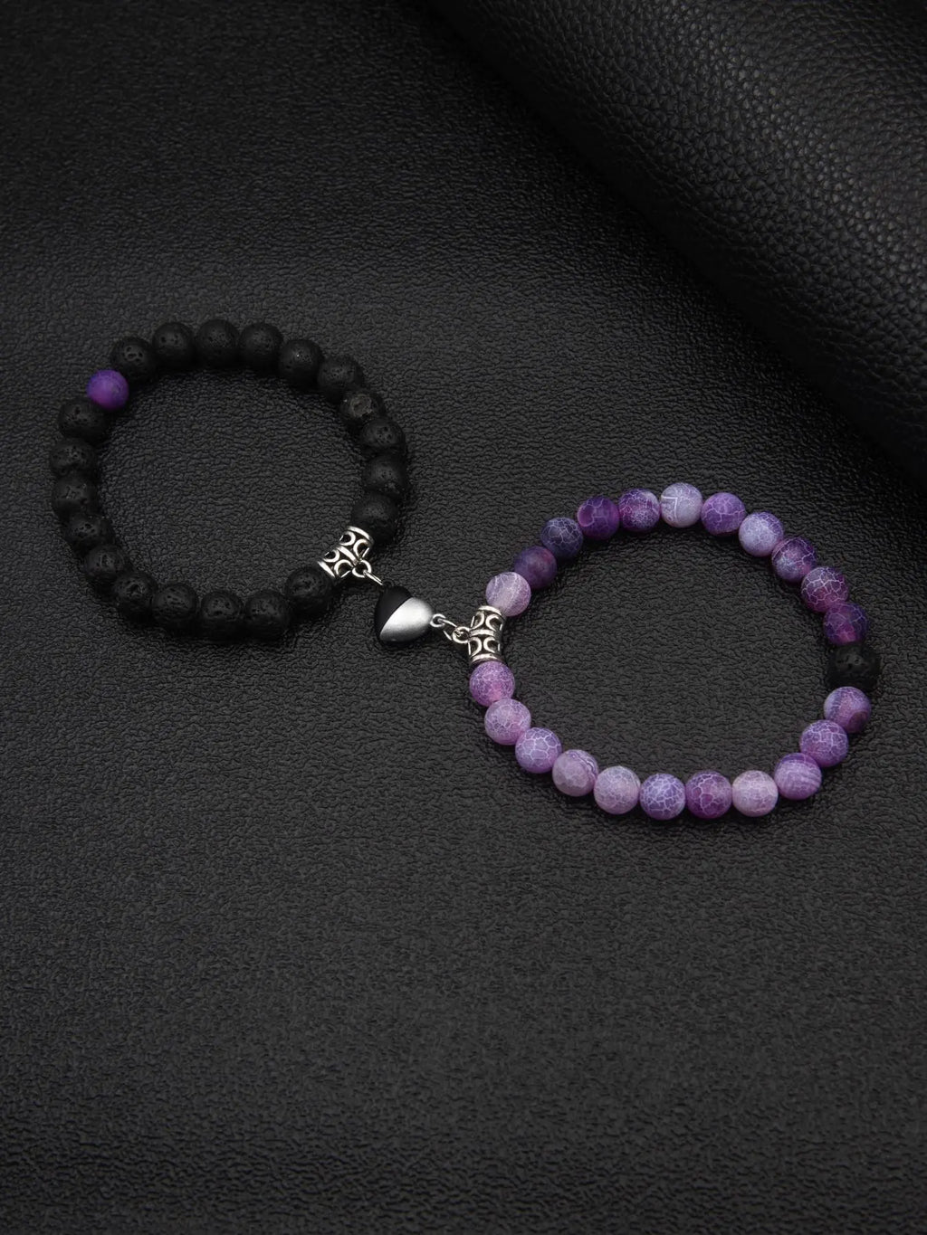Magnetic Heart Charm Beaded Bracelet, Fashionable Couple Bracelet for Women & Men, Matching Heart Bracelets, Trendy All-match & Exquisite Jewelry for Birthday Gift, Heart Shaped Bracelet, Bracelet With Pendant, Beaded Bracelet Set