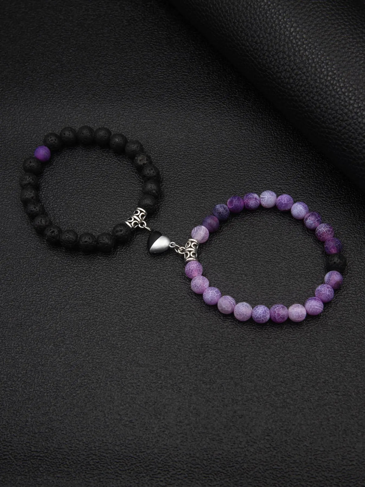 Magnetic Heart Charm Beaded Bracelet, Fashionable Couple Bracelet for Women & Men, Matching Heart Bracelets, Trendy All-match & Exquisite Jewelry for Birthday Gift, Heart Shaped Bracelet, Bracelet With Pendant, Beaded Bracelet Set