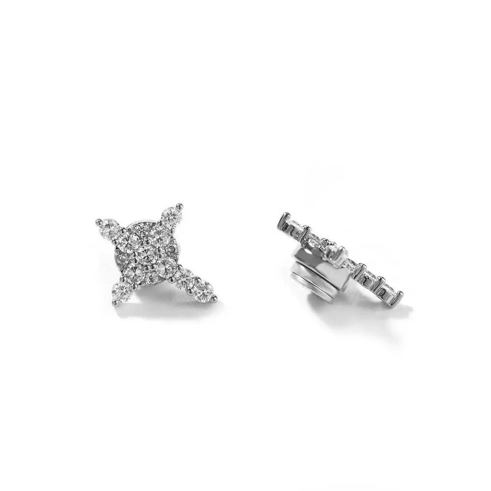 Unisex 14K Plated Snowflake & Cross Motif Magnet Earrings with Gold Zirconia - Fake Piercing Style, No Ear Piercing Required, Fashion Chic Accessories for Women, Men's Costume Jewelry Gift