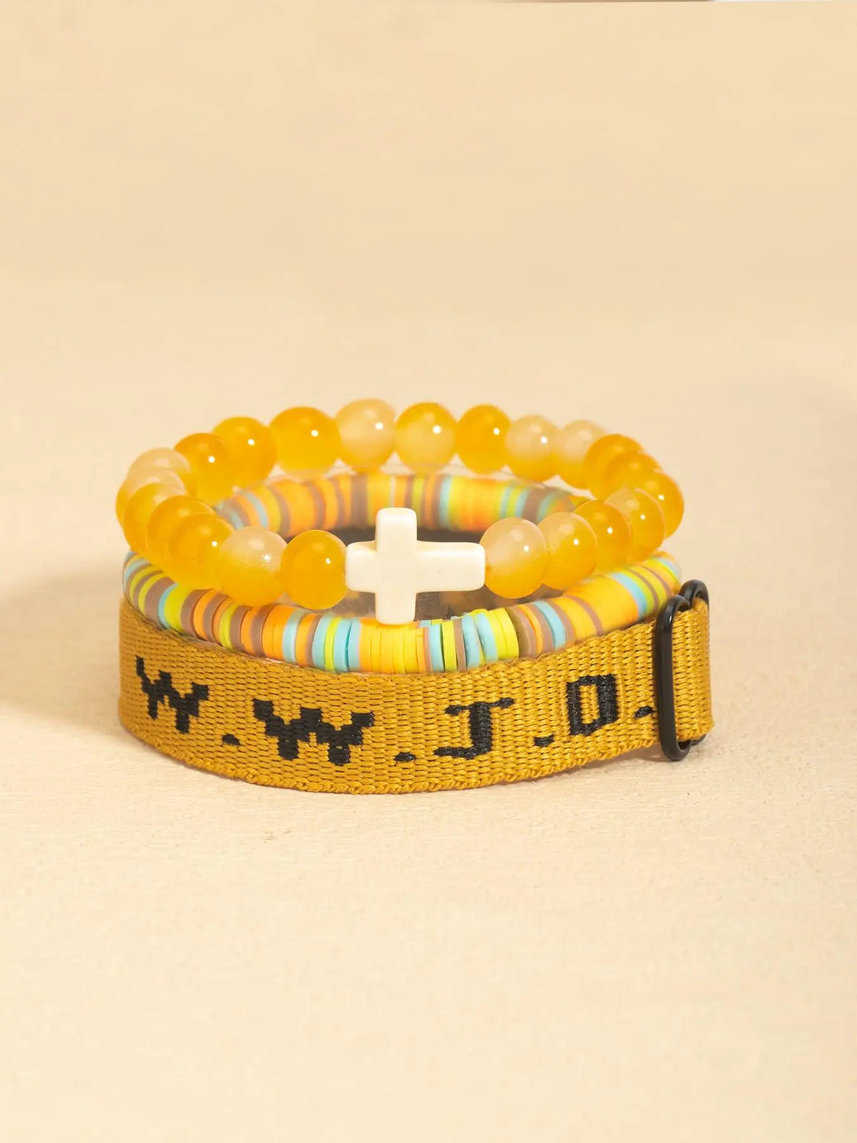 WWJD Beaded Bracelet, Fashionable Cross Charm Decor Beaded Bracelet for Women & Men, Trendy All-match & Exquisite Jewelry for Birthday Gift, Stackable Bracelets, Stackable Bracelet Set, Beaded Bracelet Sets