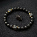 1Pcs Elastic Adjustable Mens Bracelet - 8mm Black Onyx & Lava Stone Beads Bracelets Jewelry  for Men, Beads Charm Bracelet with Elastic Cord, Birthday  for Him Dad Husband gift accessory
