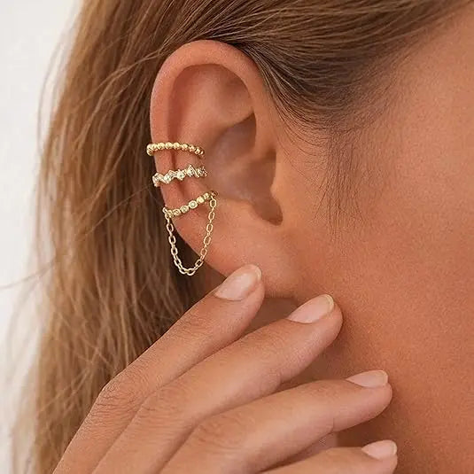 ChicBloom B Ear Cuffs Non Piercing Ear Cuff for Women Clip on Huggie Hoop Earrings Gold Fake Earring Cuff with Chain Clips Minimalist Jewelry