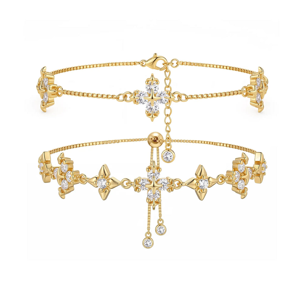 GANIA Double Layered Snowflake Cross Bracelet – Adjustable Layered Design for Women, Christian Symbol Jewelry, Gift for Valentine's Day, Wedding, Birthday, Anniversary, Daily Wear, Gift for Girlfriend, Wife, Mom