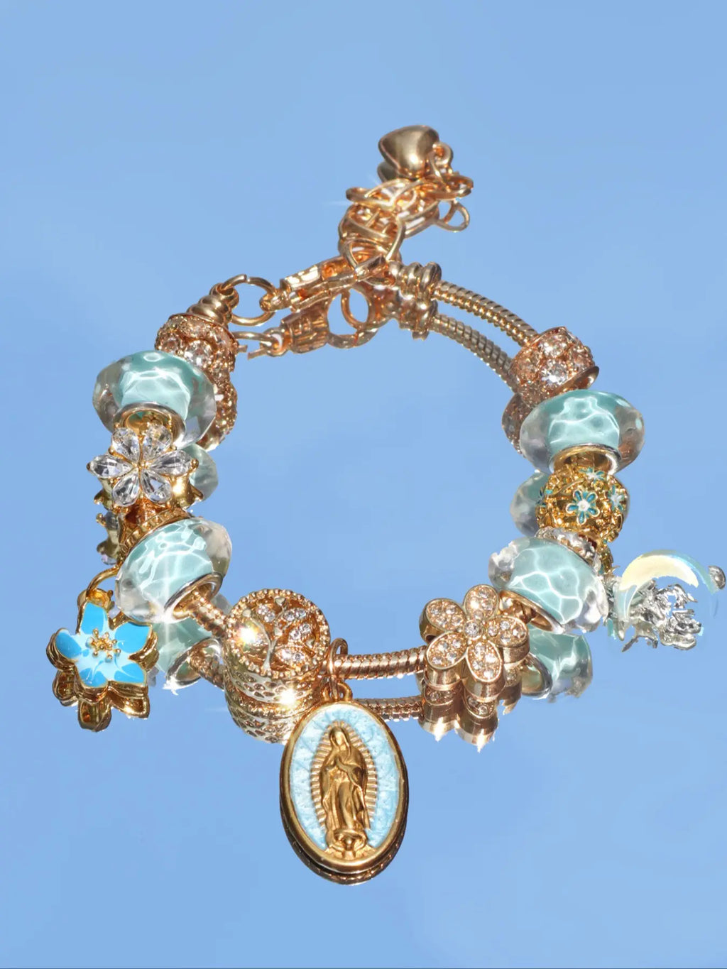 Heart Cherry Blossom Charm Bracelet, Glow-in-the-Dark Cross Bracelet, Mom Angel Cross Flower Charm High Quality Bracelet, Jewelry Bracelet, Exquisite Bracelet