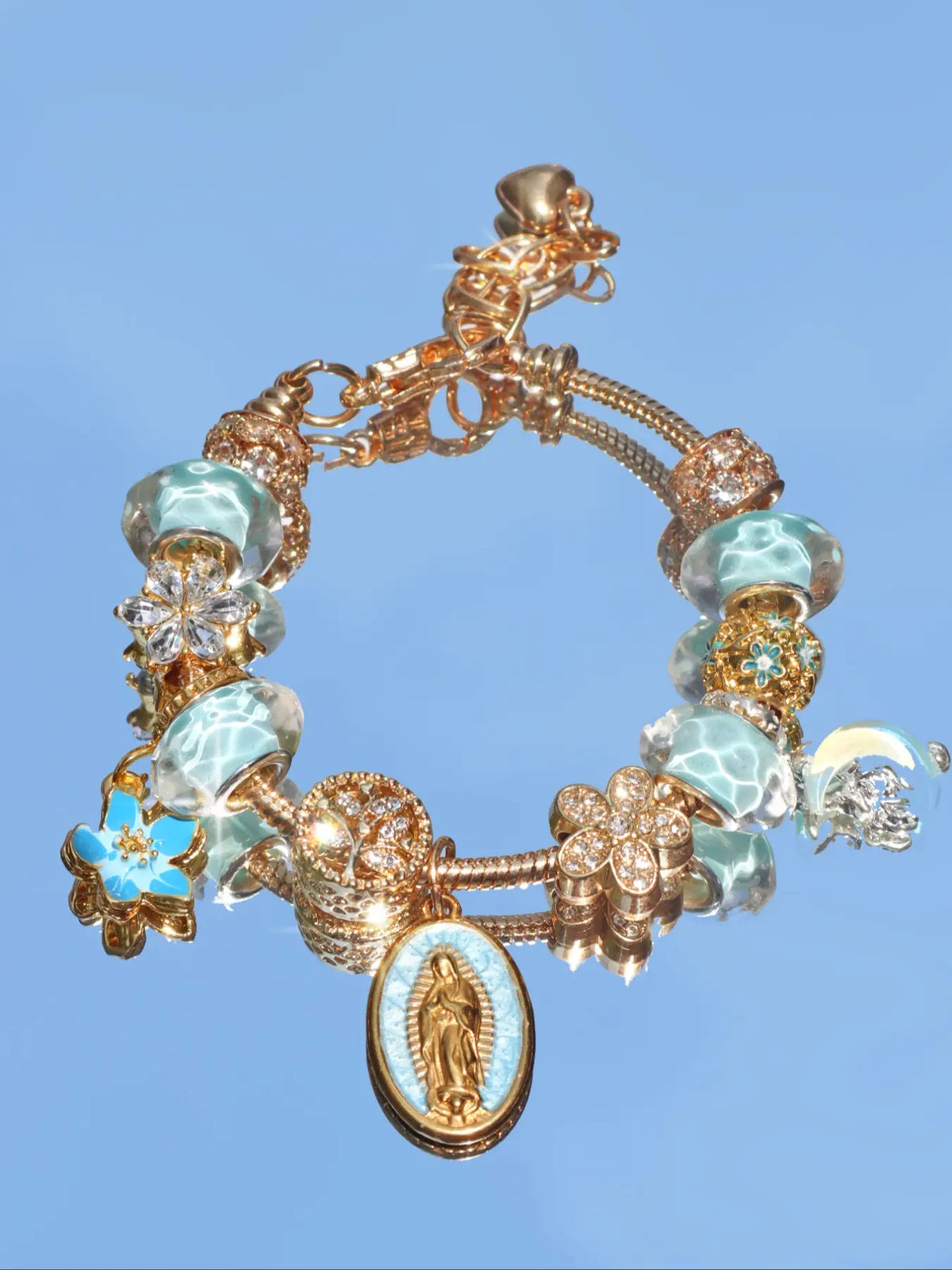 Heart Cherry Blossom Charm Bracelet, Glow-in-the-Dark Cross Bracelet, Mom Angel Cross Flower Charm High Quality Bracelet, Jewelry Bracelet, Exquisite Bracelet