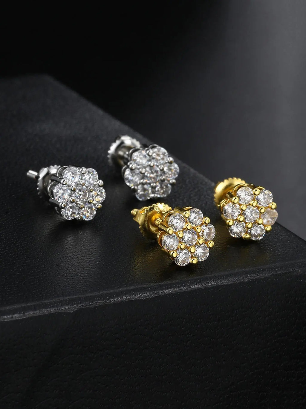 New Flower Earrings Copper Material Full Rhinestone Hip Hop Earrings, Trendy Street Fashion Jewelry for Men and Women, Casual Style
