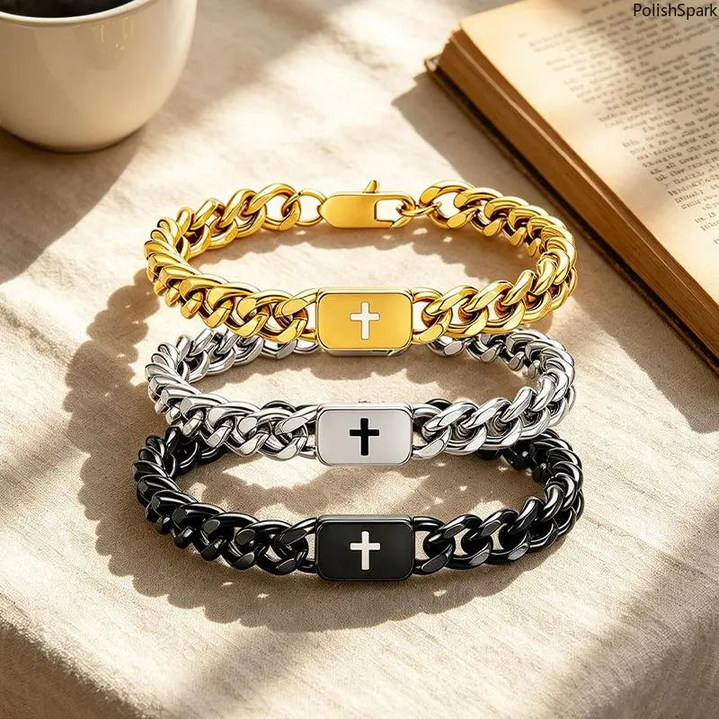 Minimalist Cross Cuban Link Bracelet with Engraved Bible Verse, Father's Day Gifts,sohochic