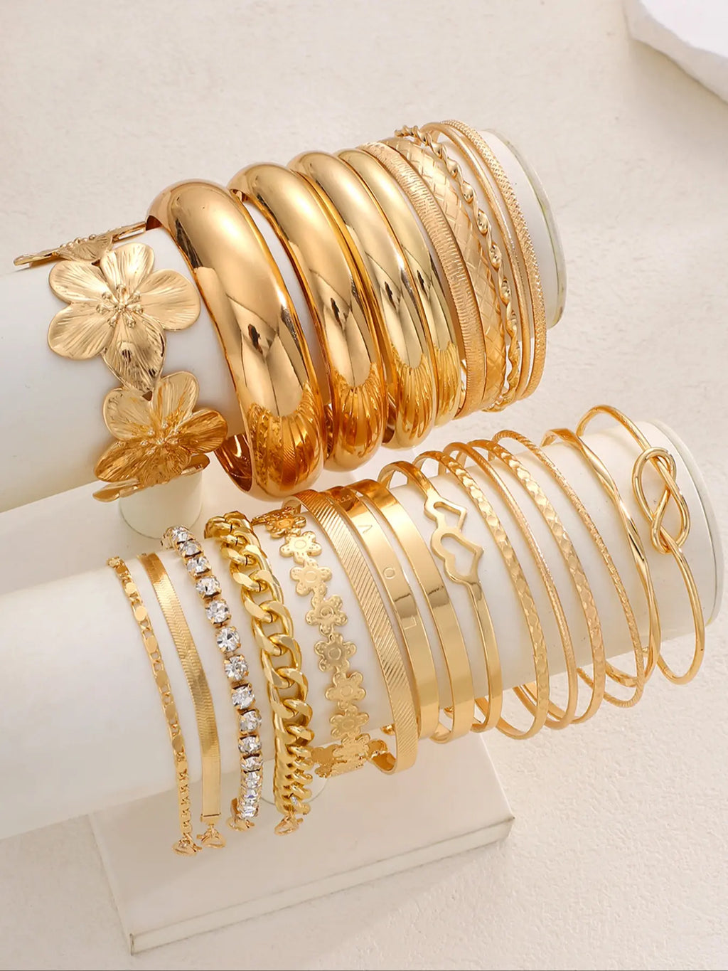 Women's Boho Floral & Heart Design Bangle Bracelet Set, Stackable Bracelets, Casual Plain Style, Ideal Jewelry Gift for Daily Wear and Special Occasions, Fashionable Bangle, Bangles Set