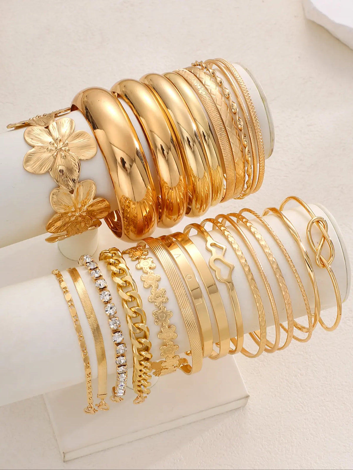 Women's Boho Floral & Heart Design Bangle Bracelet Set, Stackable Bracelets, Casual Plain Style, Ideal Jewelry Gift for Daily Wear and Special Occasions, Fashionable Bangle, Bangles Set
