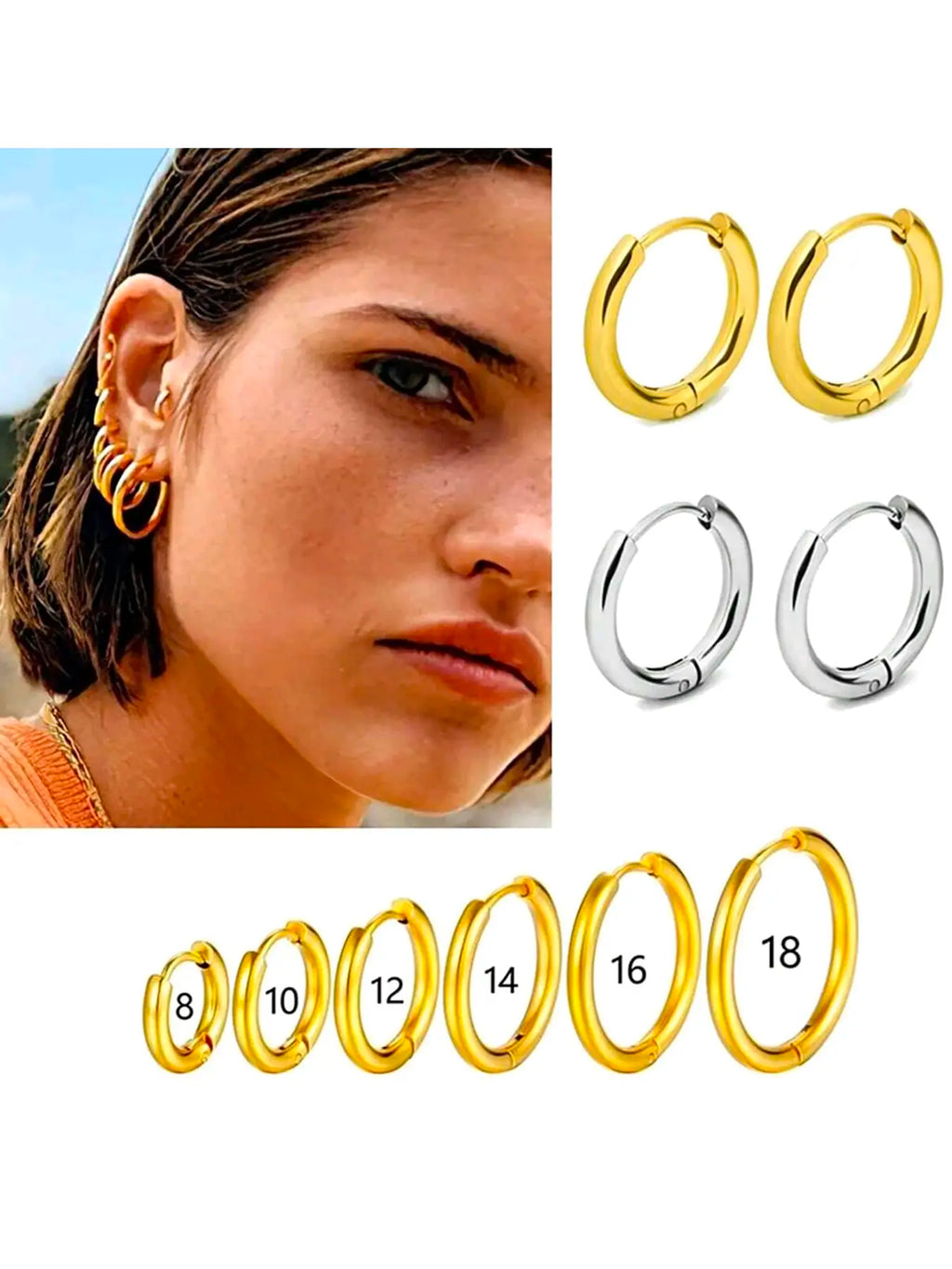 Stainless Steel Hoop Earrings for Men & Women, Multiple Sizes (8-18mm), Gift for Daily Wear, Versatile Earrings, Durable Earring Stack, Men Accessories, Earring Hoops
