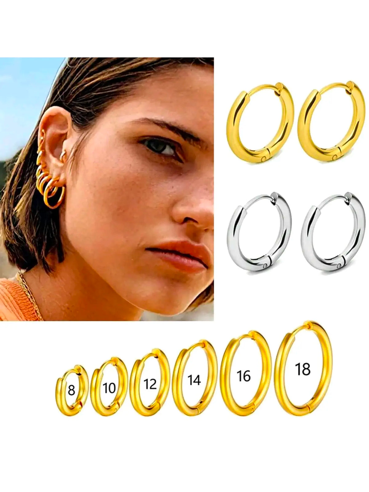 Stainless Steel Hoop Earrings for Men & Women, Multiple Sizes (8-18mm), Gift for Daily Wear, Versatile Earrings, Durable Earring Stack, Men Accessories, Earring Hoops