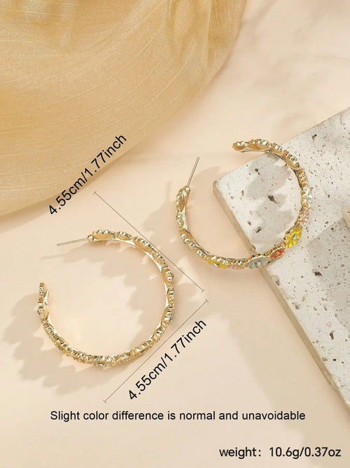 1 Pair Cute Floral Resin Druzy Hoop Earrings, Colorful Earrings, Fashionable Earrings, Casual Trendy Jewelry, Suitable Gift For Girlfriend, Daily, Vacation, Party, Wedding, Jewelry Accessories