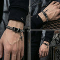 Punk Style Cross Bracelet - Silver-Tone Chain with Black Stone, Exquisite Trendy Fashionable Chain Bracelets, Men's Accessories for Adults, Vintage Aesthetic Costume Jewelry