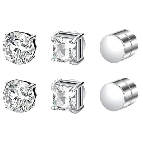 6mm Diameter Sparkling Zircon Look Magnet Studs Earrings - Stainless Steel No Ear Hole Fake Studs, Fashionable Decorative Wear Costume Jewelry Accessories (Note: Choking Hazard Magnets)