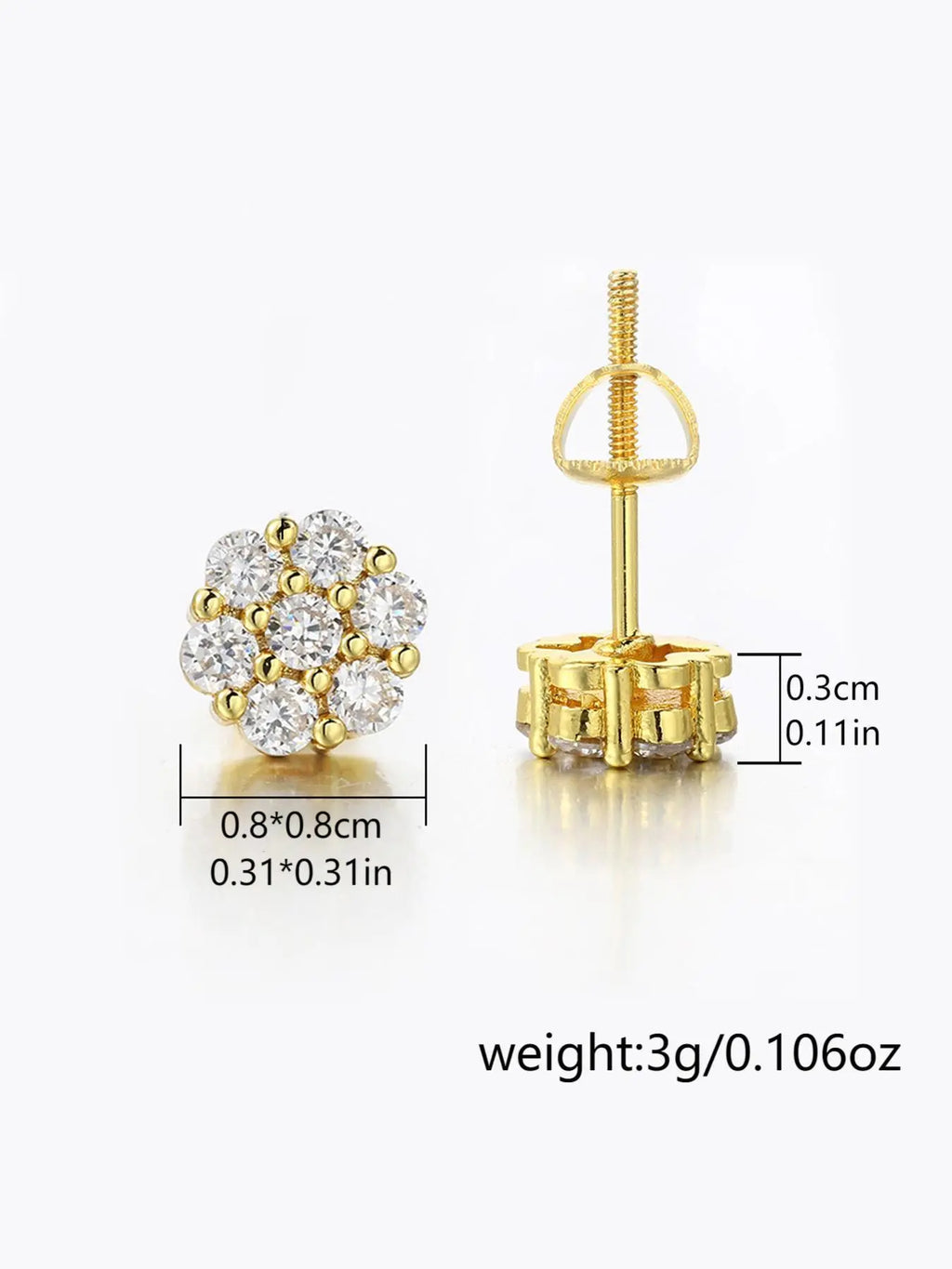 New Flower Earrings Copper Material Full Rhinestone Hip Hop Earrings, Trendy Street Fashion Jewelry for Men and Women, Casual Style