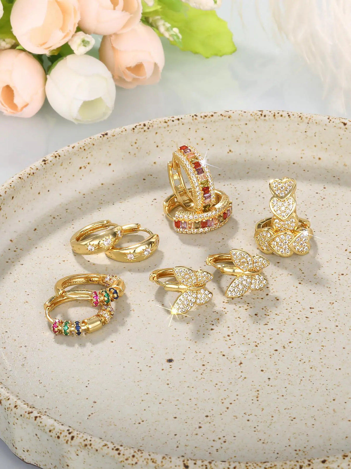 Women's Elegant Butterfly & Heart Design Hoop Earrings, Fashionable Exquisite Hoop Earrings, Trendy All-match Jewelry as Gift for Daily & Party Decor, Heart Shaped Earrings, Versatile Earrings, Earring Set, Ear Hoops
