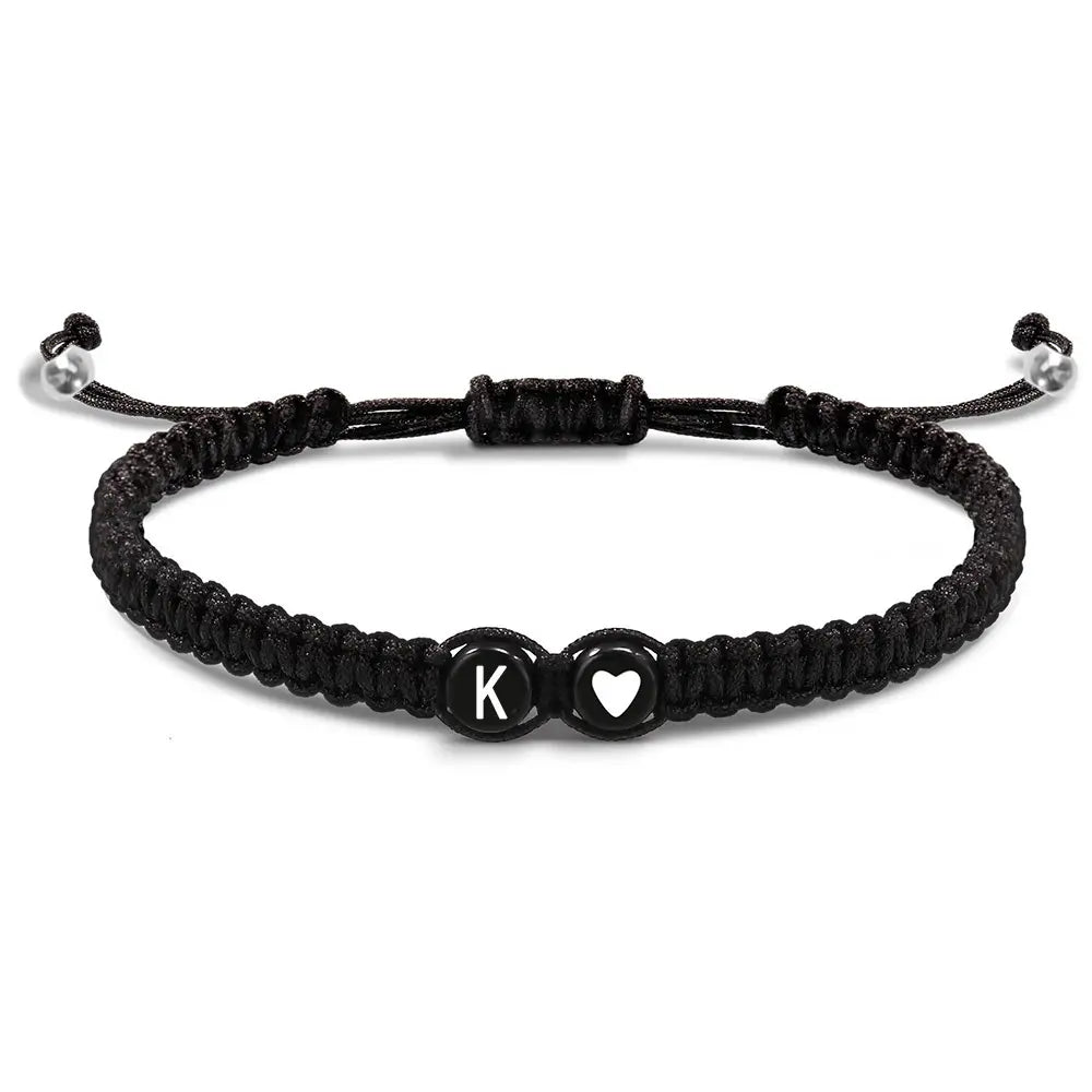 Heart Shaped Initial Bracelet, 26 Initial Charm Bracelet, Women Braided Bracelet, Heart Shaped Handmade Rope Adjustable Bracelet, Suitable for Mom Daughter Birthday Jewelry Gift Jewellery