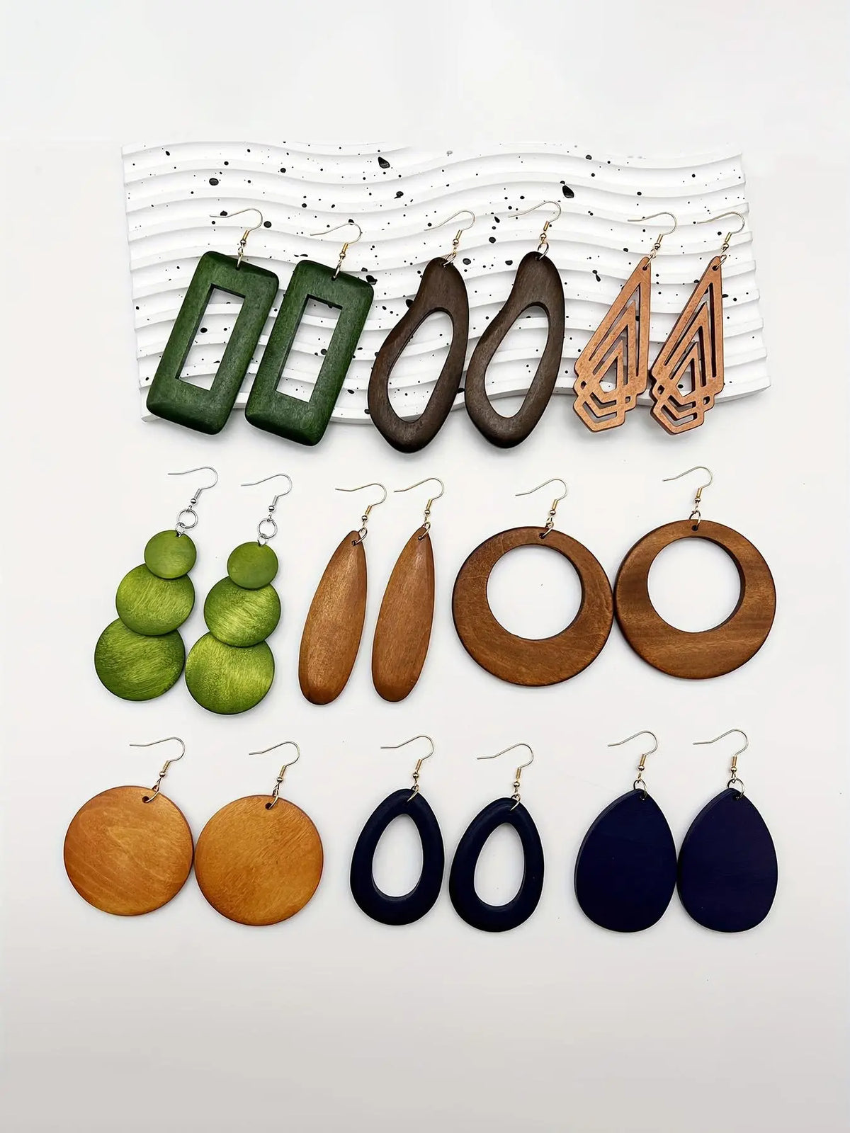 Women's Geometric Wood Earrings, Teardrop/Round/Rectangle Shapes, Boho Style Jewelry, Bohemian Earrings, Vintage Fashion Statement Earrings, Versatile Earrings for Daily Wear, Gift Idea