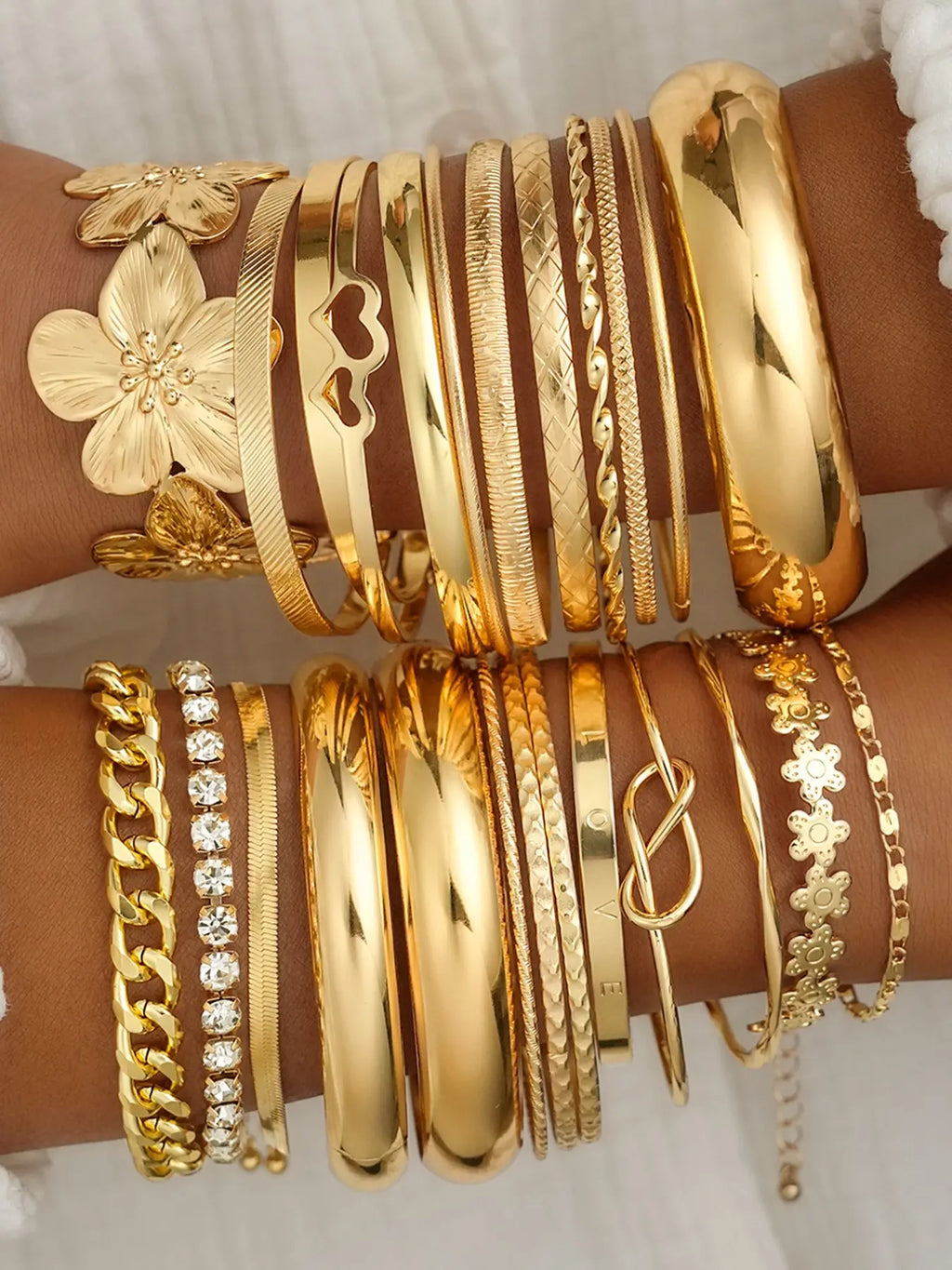 Women's Boho Floral & Heart Design Bangle Bracelet Set, Stackable Bracelets, Casual Plain Style, Ideal Jewelry Gift for Daily Wear and Special Occasions, Fashionable Bangle, Bangles Set