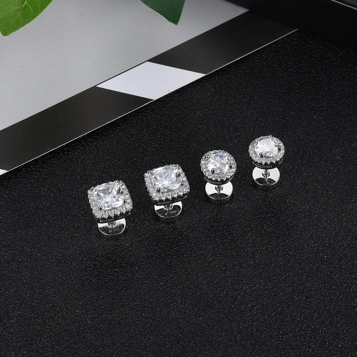FASACCO Unisex 7mm Flat Back Cubic Zirconia Stud Earrings - Geometric Round/Square, Nickel-Free Metal, AAA+ CZ Shine, Durable Costume Jewelry, Fashion Studs, Men's Earrings for Daily Wear sohochic