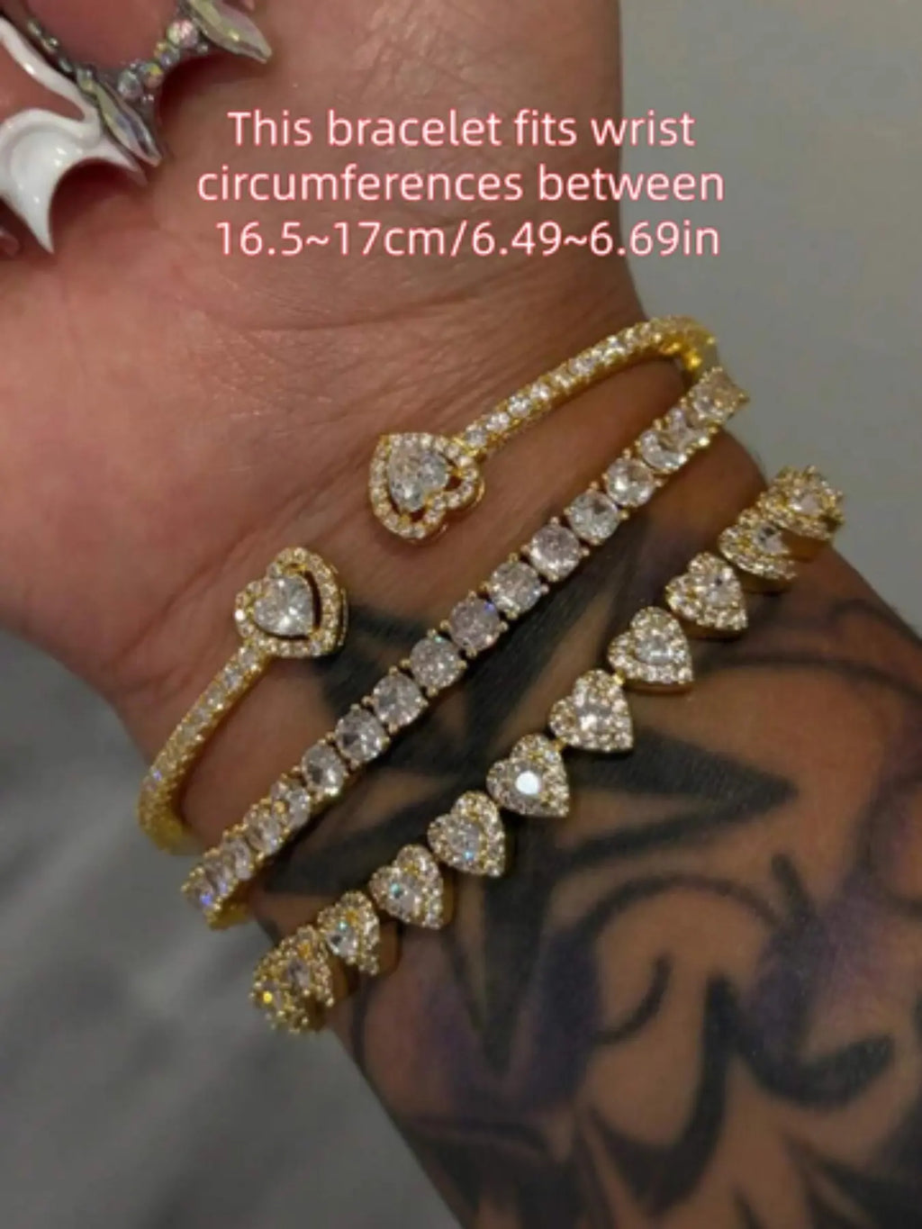 3-Piece Heart Copper Bracelet Set（3 Sizes), Embedded Artificial Zircon, Alloy Heart Bracelets, Matching Bracelets, Fashionable Bracelet Style Daily Wear, Ideal Gift for Women, Bracelet Jewelry