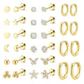 MILAKA 20G Hypoallergenic Surgical Steel Flat Back Post Earrings - Gold Dipped Hoop Studs with Pearls, CZ, Turquoise To Match, for Women's Cartilage Helix/Multiple Piercings, Subtle Glam for Daily Wear, Comfortable Jewelry Set, Studs, Pearls, Cz, Turquois