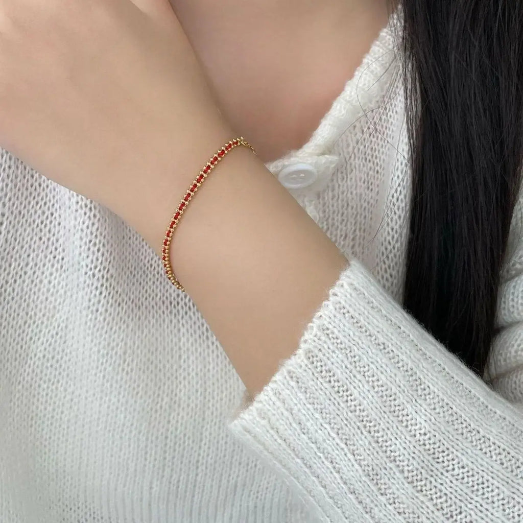 Women's Minimalist Boho Red String Bracelets - Handcrafted Woven Pattern Cord Jewelry with Gold Beads, Adjustable Length Lucky Charm, Gold Aesthetic, Everyday Wear Wrist Stack, Gift-Ready for Birthday