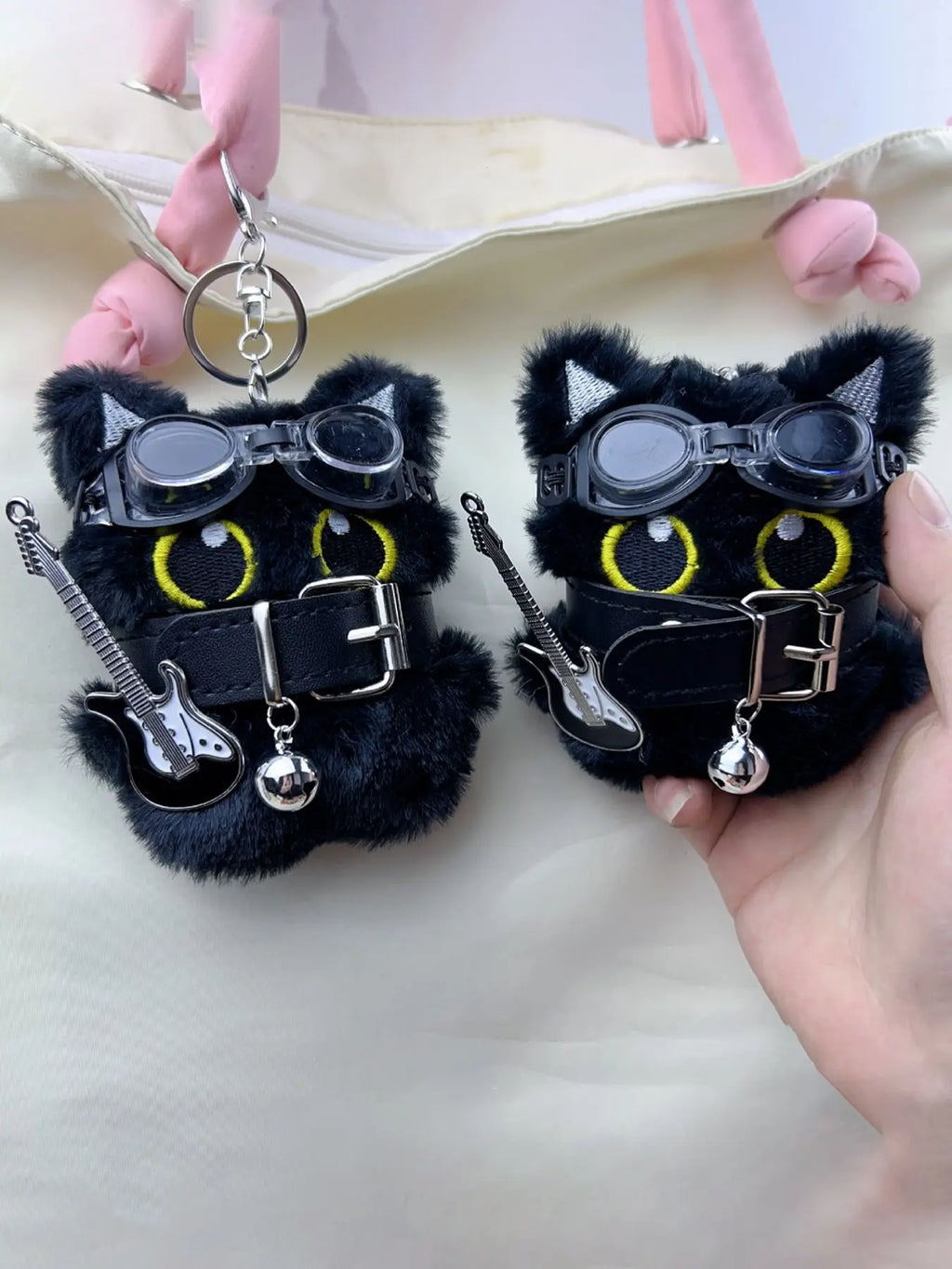 Cute Cat Design Keychain, Punk Style Plush Keychain for Women & Men, Fashion Accessories for Daily Use, Trendy All-match & Exquisite Keychain for Birthday Gift